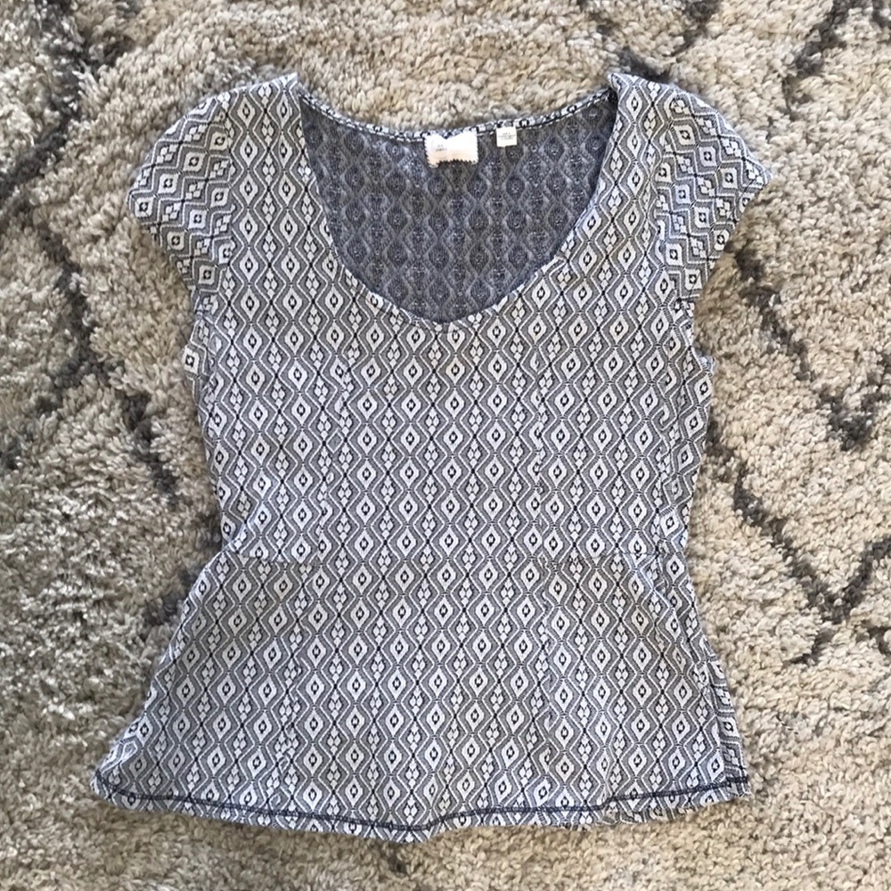 Anthro shirt. Blue and white. Fitted around bust.